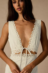 Connie Ivory Lace Tie-Front Midi Dress