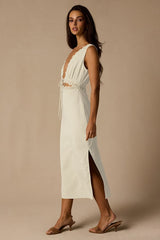 Connie Ivory Lace Tie-Front Midi Dress