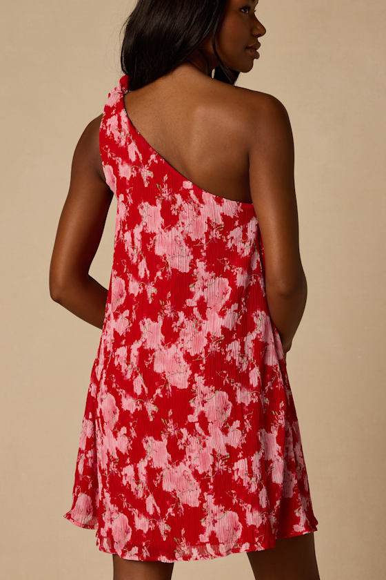 Aralia Red Multi Floral One-Shoulder Shift Mini Dress
