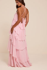 Aveley Light Pink Tiered Shift Maxi Dress