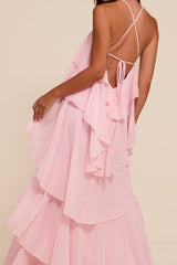 Aveley Light Pink Tiered Shift Maxi Dress