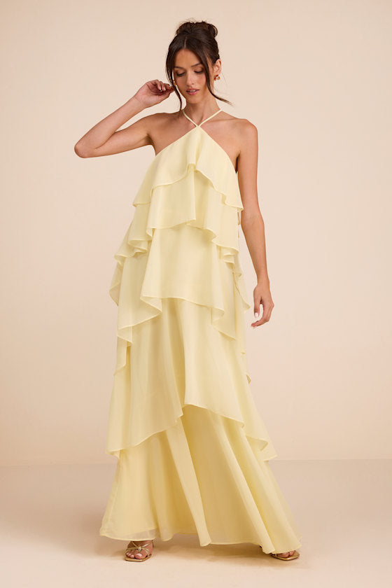 Aveley Light Yellow Tiered Shift Maxi Dress