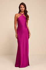 Sienna Magenta Satin Backless Maxi Dress