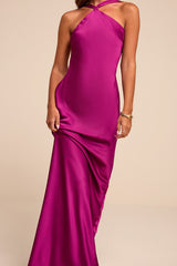 Sienna Magenta Satin Backless Maxi Dress