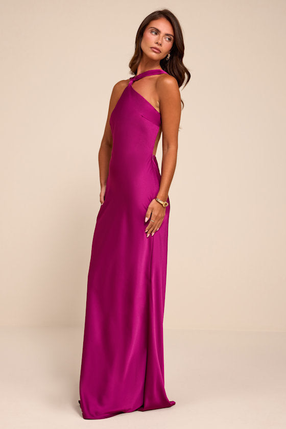 Sienna Magenta Satin Backless Maxi Dress