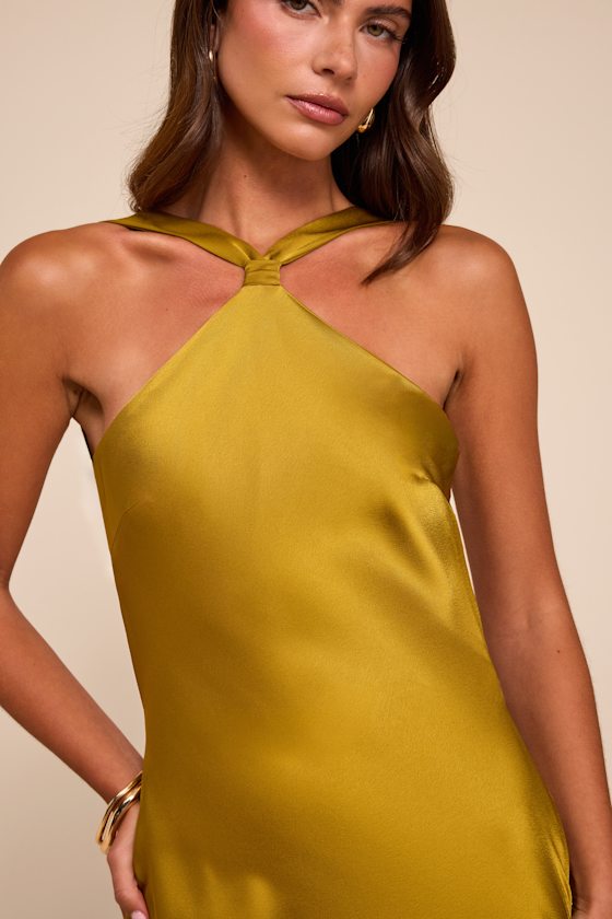 Sienna Chartreuse Satin Backless Maxi Dress
