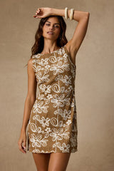 Fenicia Light Brown Abstract Floral Embroidered Mini Dress