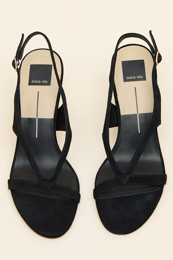 Izela Onyx Suede Leather Slingback High Heel Sandals