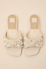 Lizza Oatmeal Raffia Beaded Slide Sandals