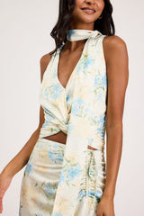 Patrice Cream Multi Floral Sash Scarf Top