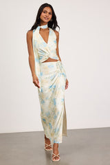 Patrice Cream Multi Floral Ruched Maxi Skirt