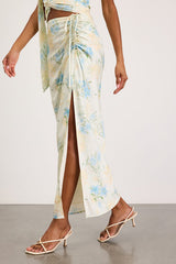 Patrice Cream Multi Floral Ruched Maxi Skirt
