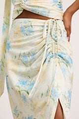 Patrice Cream Multi Floral Ruched Maxi Skirt