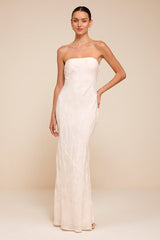 Maura White Strapless Floral Jacquard Wedding Dress