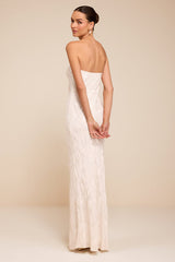 Maura White Strapless Floral Jacquard Wedding Dress