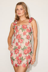 Delyn Beige Multi Floral Crochet Mini Dress