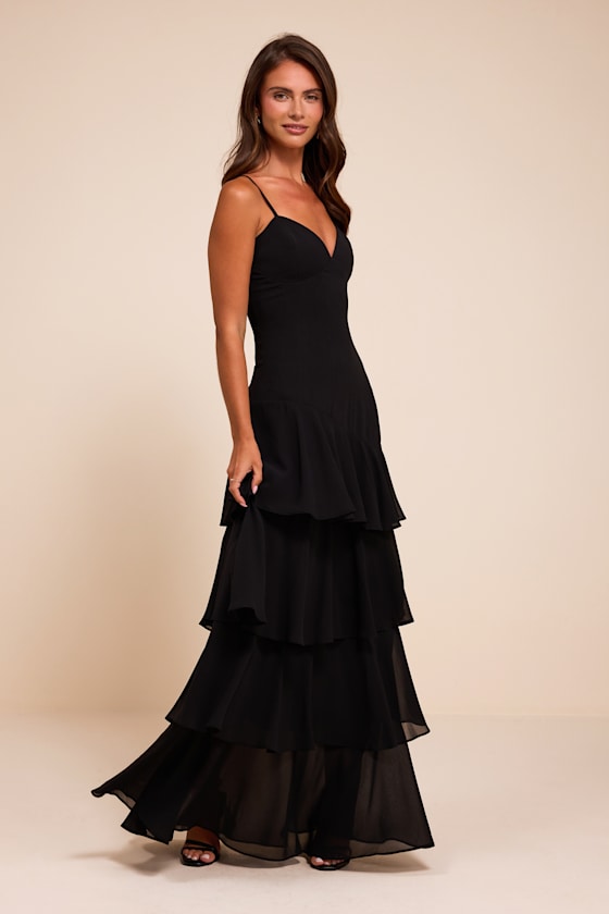 Amaria Black Tiered Maxi Dress