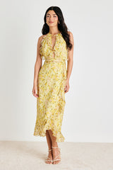 Antonia Yellow Multi Floral Backless Midi Dress