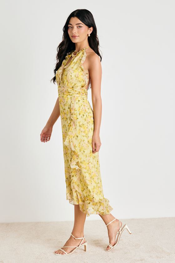 Antonia Yellow Multi Floral Backless Midi Dress