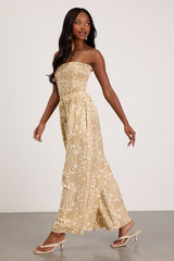 Indie Tan and Ivory Boho Print Wide-Leg Jumpsuit