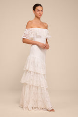 Poet White Lace Tiered Maxi Dress