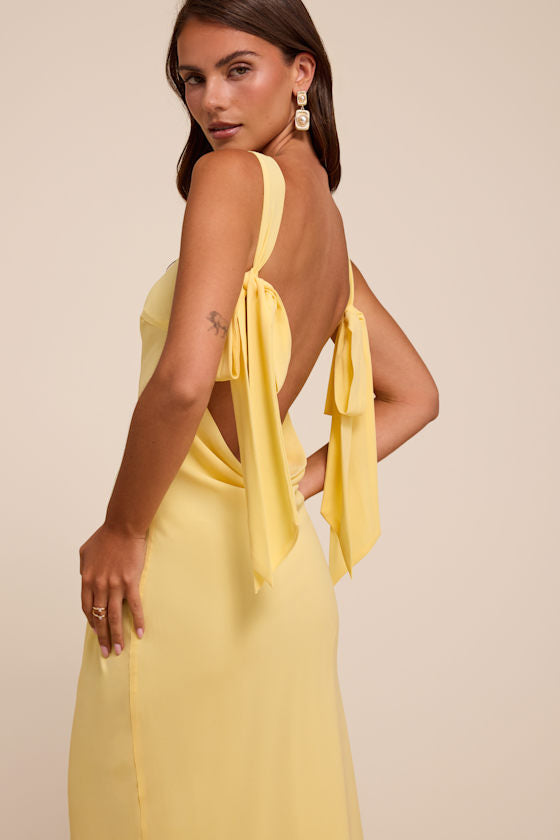Eudora Light Yellow Cowl Back Maxi Dress