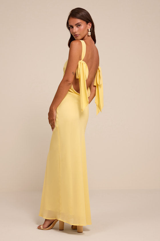Eudora Light Yellow Cowl Back Maxi Dress