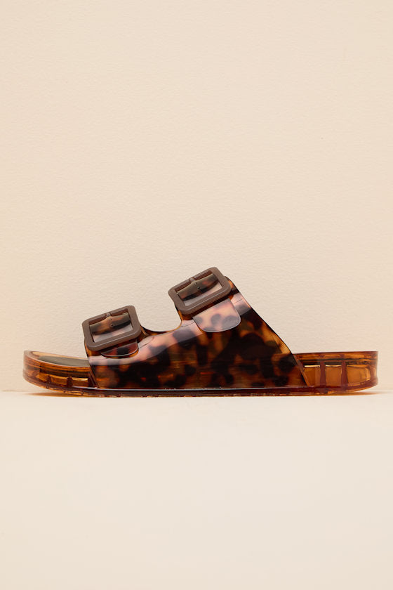 Julio Tortoise Vinyl Buckle Slide Sandals