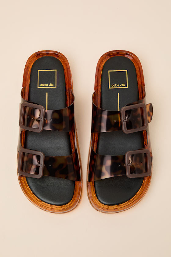 Julio Tortoise Vinyl Buckle Slide Sandals