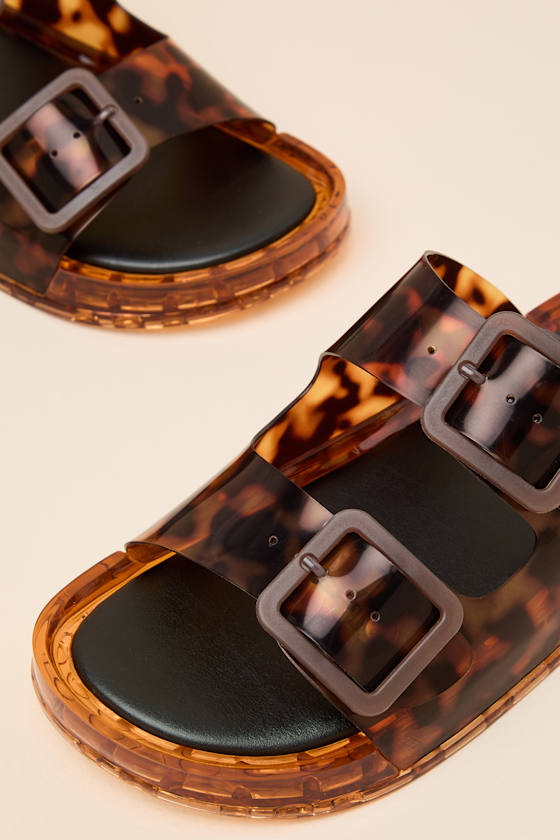 Julio Tortoise Vinyl Buckle Slide Sandals