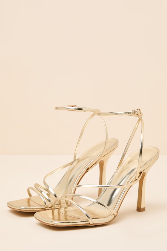 Sylvia Gold Ankle Strap High Heel Sandals