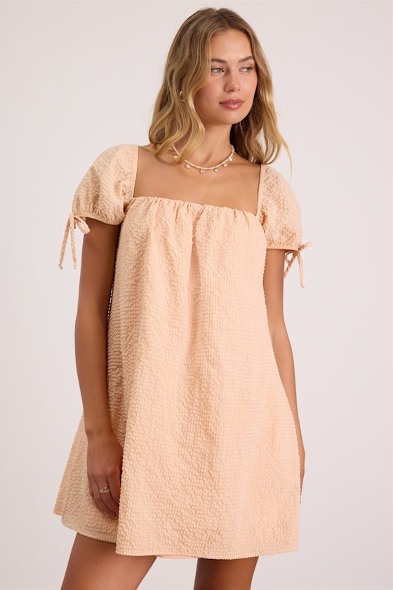 Mirela Peach Textured Shift Mini Dress