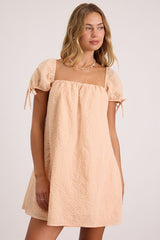 Mirela Peach Textured Shift Mini Dress
