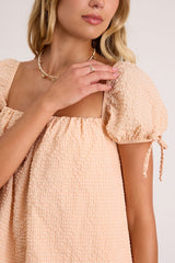 Mirela Peach Textured Shift Mini Dress