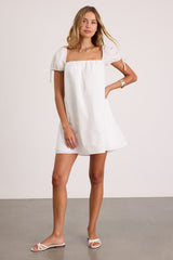 Mirela White Textured Shift Mini Dress
