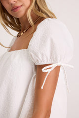 Mirela White Textured Shift Mini Dress