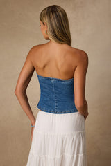 Anari Medium Wash Denim Strapless Top
