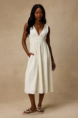 Anamaya Ivory Textured V-Neck Midi Dress