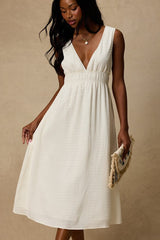 Anamaya Ivory Textured V-Neck Midi Dress