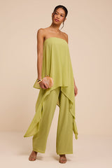 Kiko Lime Green Strapless Overlay Wide-Leg Jumpsuit