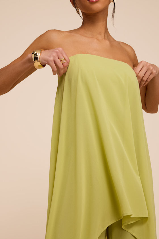 Kiko Lime Green Strapless Overlay Wide-Leg Jumpsuit