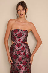 Sharra Mauve Floral Jacquard Bubble Hem Maxi Dress