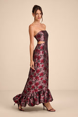 Sharra Mauve Floral Jacquard Bubble Hem Maxi Dress