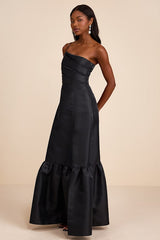 Coco Black Taffeta One-Shoulder Maxi Dress