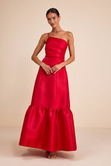 Coco Red Taffeta One-Shoulder Maxi Dress