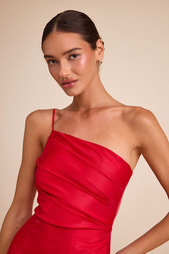Coco Red Taffeta One-Shoulder Maxi Dress