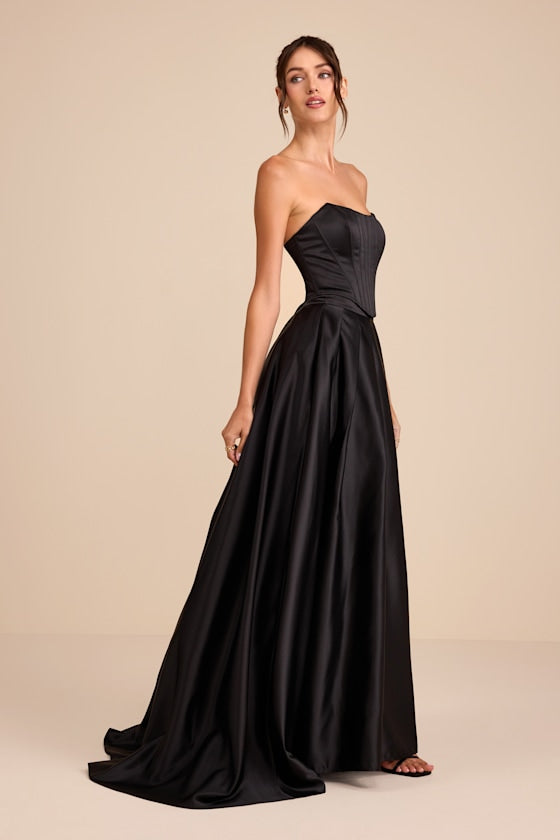 Jeyne Black Bustier Three-Piece Maxi Dress