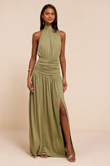 Reem Sage Jersey Knit Backless Maxi Dress