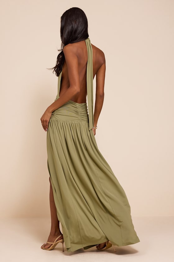 Reem Sage Jersey Knit Backless Maxi Dress