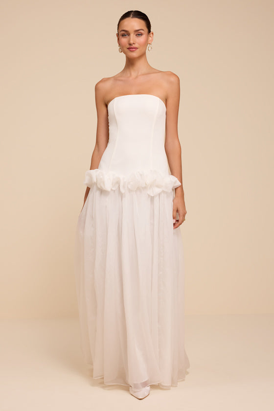 Ayla White Strapless Drop Waist Maxi Dress